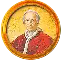 Pontífice nº 256: León XIII (1878-1903). (escudo oficial del Papa Joaquín Pecci. Nació en Carpineto. Elegido el 3-III-1878, murió el 20-VII-1903. Publicó la encíclica "Rerum Novarum" que trata del trabajo y la política social. Celebró el 22º Año santo.) 